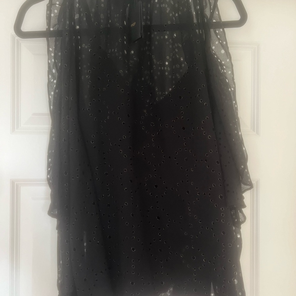 MAJE black laser cut ruffled metallic crepe blouse. Size 2 (equal to size 6) NWT - Picture 8 of 8